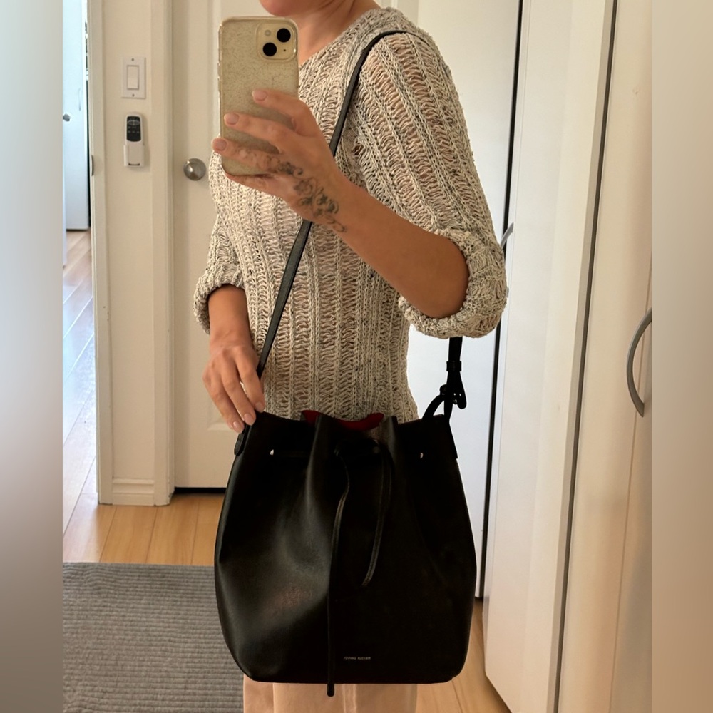Mansur Gavriel Black Leather Bucket Bag with Red Interior - Picture 7 of 9